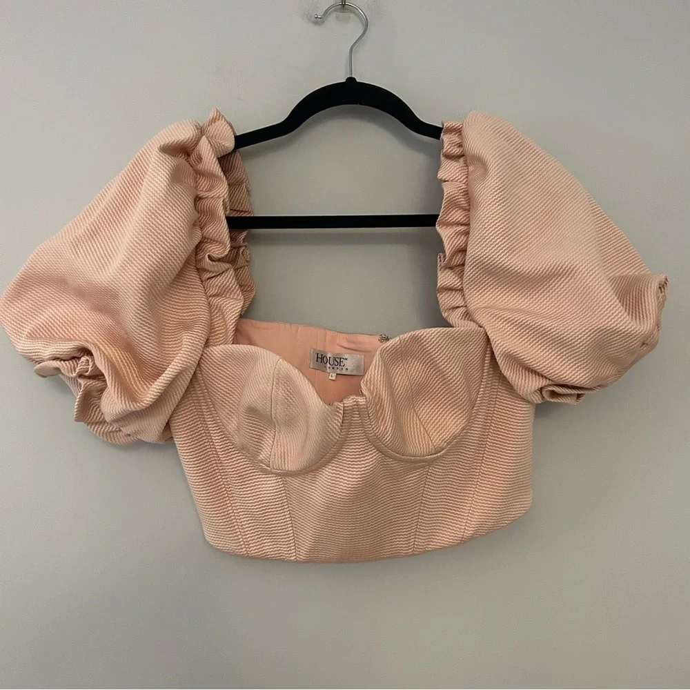 House of CB Blush Pink Puff Sleeve Bustier Top